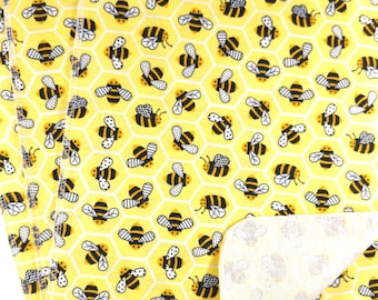 10X12 Cotton Flannel Paperless Towels: Reusable Kitchen Cloths, Bumblebee print napkins, Set of 12