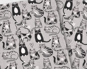 10X12 Cotton Flannel Reusable Kitchen Cloths: Gray and Black Cat Print Paperless Towels