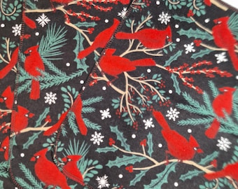 Reusable Cotton Flannel Kitchen Towels: Paperless Zero Waste Napkins, Red Cardinal pattern, 10"X12"