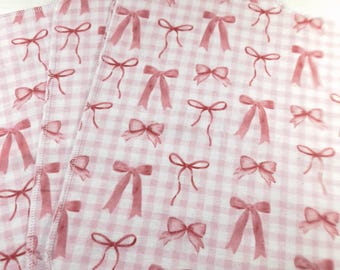 10X12 Reusable Cotton Flannel Paperless Towels: Pink Gingham Napkins, Cloth Wipes