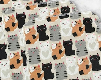 Cotton Flannel Reusable Kitchen Cloths: Cat Print Paperless Towels  10"X12"