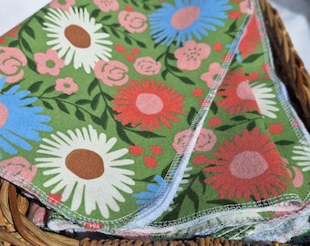 Floral Cotton Flannel Paperless Towels - Reusable Kitchen Cloths, Napkins,  10" X 12"
