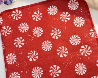 Peppermint Starlight Mint Christmas Paperless Towels Napkins: Reusable Cotton Flannel Kitchen Set 10"x12"