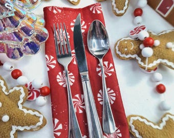 Peppermint Starlight Mint Christmas Paperless Towels Napkins: Reusable Cotton Flannel Kitchen Set 10"x12"