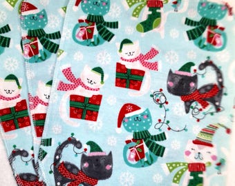 Santa Cat Flannel Paperless Towels, Reusable Christmas Napkins, 10"X12"