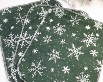 Evergreen Snowflake Cotton Flannel Towels: Reusable Napkins, 10"x12"