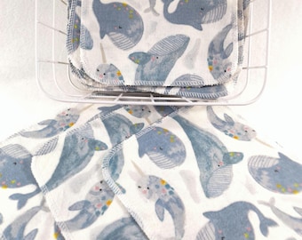7X7 Cotton Flannel Napkins 2PLY: Ocean Print Reusable Wipes