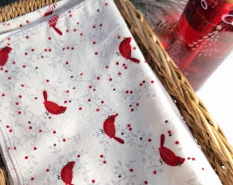 Winter Cardinal Classic Cotton Flannel Paperless Towels Napkins Kitchen Hand Towels Bathroom Guest Towels 10x12
