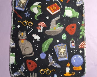 Witchy Flannel Paperless Paper Towels: Cat & Frog Reusable Towels, Halloween Set of 6