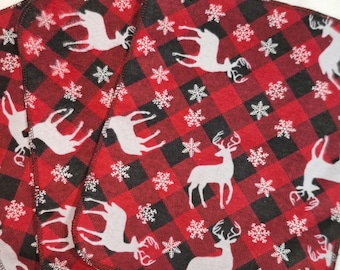 Reusable Cotton Flannel Kitchen Towels: Winter Deer Buffalo Check, Zero Waste, 10"X12"