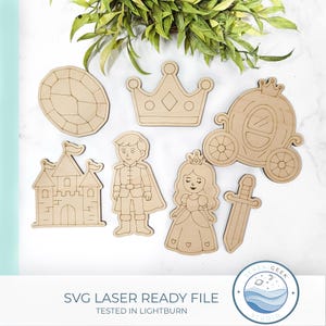 Princess & Hero SVG Coloring Pack: Laser Cut Castle, Crown, Sword (Digital Download
