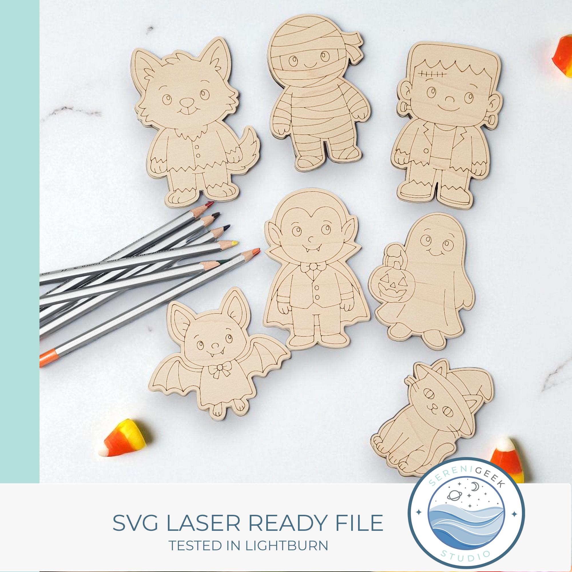 Halloween laser cut SVG bundle for kids cute monster coloring set digital download Glowforge friendly not scary Halloween files