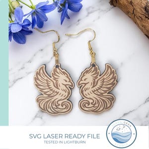 Mythische feniks oorbellen svg-bestand fantasie vogel digitaal gesneden ontwerp voor hout of acryl geeky sieraden laserklaar