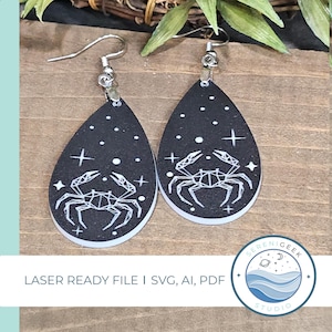 Kreeft Zodiac oorbel svg, digitale download, minimalistische oorbel svg, geometrische oorbel SVG, lasergesneden bestand, sterrenbeeld lasergegraveerd