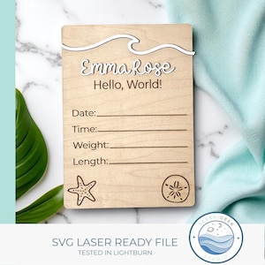 Strand Geburtsanzeige Küsten Baby Namen Zeichen svg Laser geschnitten Neugeborenen Andenken Kinderzimmer Dekor Ozean Baby Ankündigung digitaler Download
