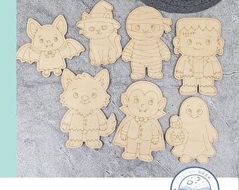 Halloween laser cut SVG bundle for kids cute monster coloring set digital download Glowforge friendly not scary Halloween files