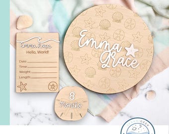 Coastal Baby SVG Set: Beach Milestone Markers, Name Plaque (Digital Download)