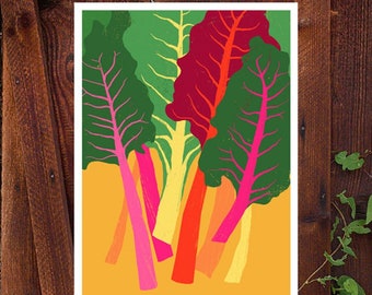 Rainbow Chard - Kitchen art print - 11"x15" - archival fine art giclée print