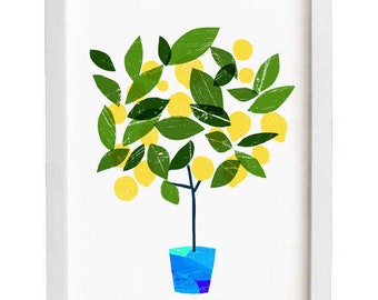 Art for kitchen Meyer Lemon Tree Citrus Poster print /white/  11x15" - archival fine art giclée print