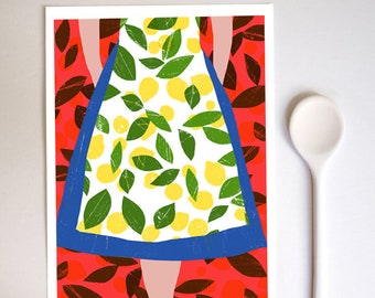 Zomer Keuken Schort - Keuken Art Print - keuken illustratie - hoge kwaliteit fine art print