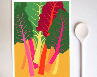 Rainbow Chard Kitchen Art Print  8.3" x 11.7" - archival fine art giclée print