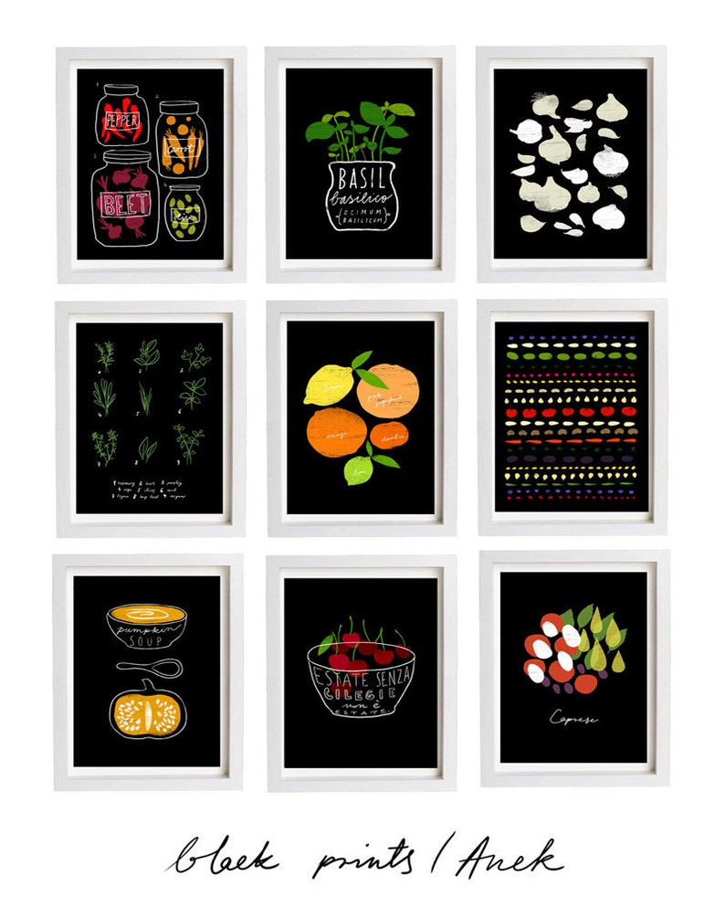 Black Prints Your Choice 2 Print Set 11x15 Food Art Kitchen Wall Decor archival fine art giclée prints image 1