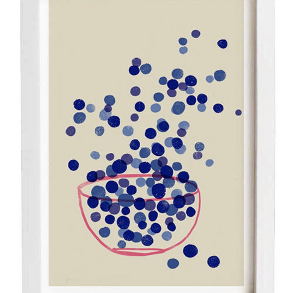Kitchen Art Print - Blueberry  - Indigo Blue SImple Summer Fruit Art - Simple Minimalist Illustration -  high quality fine art print