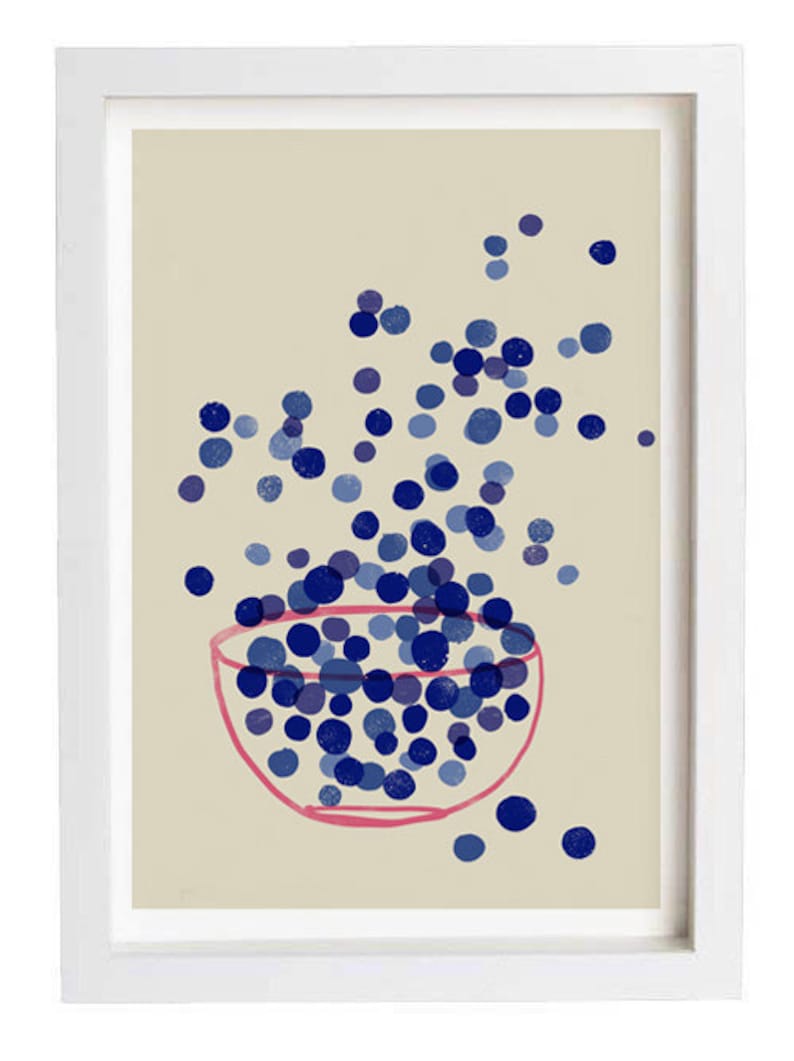 Kitchen Art Print Blueberry Indigo Blue SImple Summer Fruit Art Simple Minimalist Illustration high quality fine art print image 1