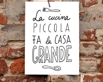 11x15' LA CUCINA - italian kitchen print italy art quote typographic - archival fine art giclée print