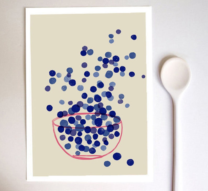 Kitchen Art print Blueberry Summer Fruit Art / high image 1