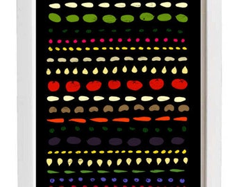 Autumn Food pattern - Fall Kitchen Art  11"x15 Black - archival fine art giclée print
