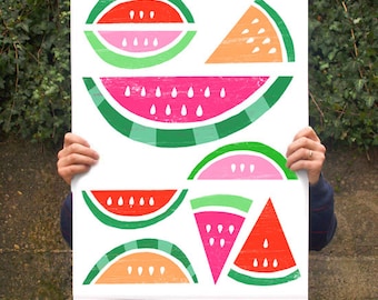 Summer Fruit Poster print Watermelon Paradise / White  20"x27" - archival fine art giclée print