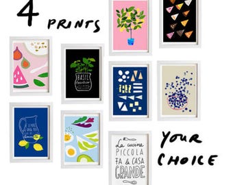 Your Choice Print Set van 4 - 11"x15" - Food Art - Kitchen Print Set - archival fine art giclée prints