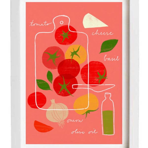 Tomato Salad Recipe - Kitchen Art - Food illustration - high quality fine art print