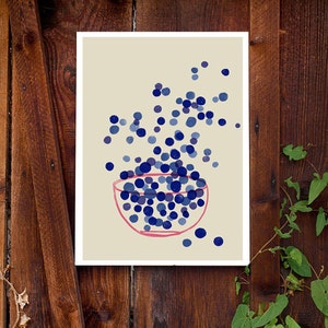 Kitchen Art Print Blueberry Indigo Blue SImple Summer Fruit Art Simple Minimalist Illustration high quality fine art print image 2