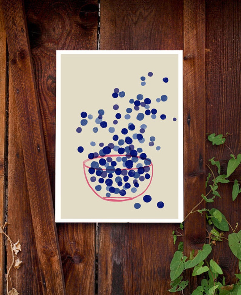 Kitchen Art Print Blueberry Indigo Blue SImple Summer Fruit Art Simple Minimalist Illustration high quality fine art print image 2