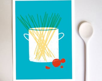 Kitchen Art Print - Spaghetti - Simple Italian Kitchen Art - Illustration minimaliste - impression d’art de haute qualité