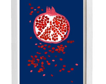Fruit art print - Indigo Granaatappel - 11"x15" - archief fine art giclée print