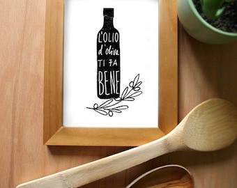 Olive Oil Italian Kitchen Art Print / L'OLIO Black / high quality fine art print