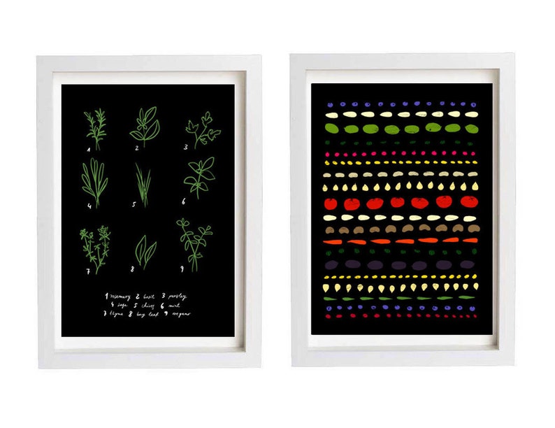 Black Prints Your Choice 2 Print Set 11x15 Food Art Kitchen Wall Decor archival fine art giclée prints image 2