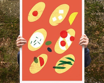 Keuken Art poster print - Bruschettas - 20 "x 27" - archivering fine art giclée print