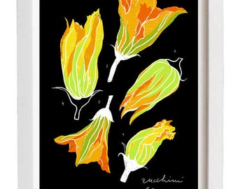 Zucchini blossoms - Kitchen art print - 11"x15" - archival fine art giclée print