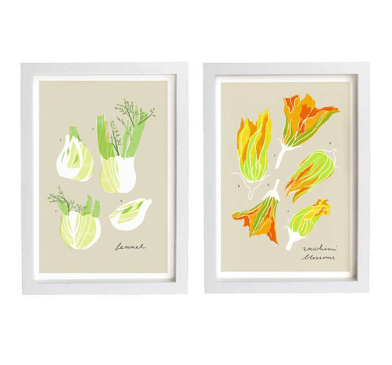 Zucchini blossoms beige Kitchen art print 11x15 archival fine art giclée print image 4