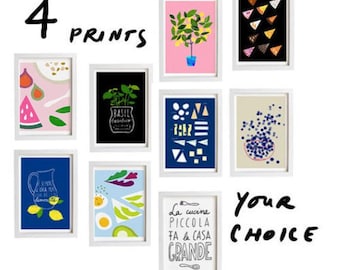 Your Choice Print Set van 4 - 4 x 8,3" x 11,7" (A4) - Set van 4 prints - Food art - fine art giclee prints