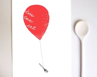 Art for Kitchen Red Balloon Live Love Eat / high quality fine art print