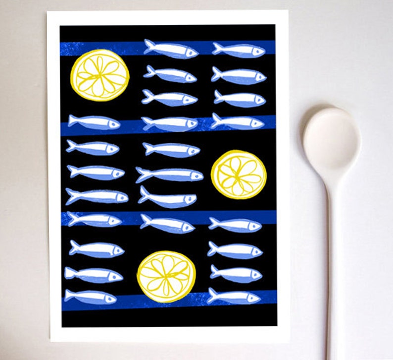 Food Print Sardines & Lemon / high quality fine art print image 1