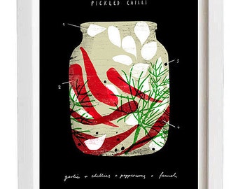 Pickled Chillies - Foodie art print - 11"x15" - archival fine art giclée print