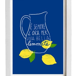 Italian Kitchen Art Print Lemonade 11x15 italy print summer blue lemon illustration archival fine art giclée print image 2