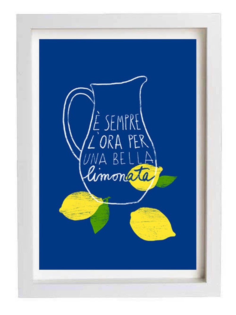 Italian Kitchen Art Print Lemonade 11x15 italy print summer blue lemon illustration archival fine art giclée print image 2