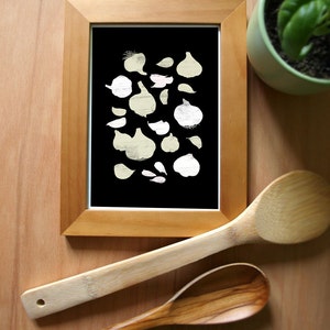 Garlic Black Kitchen Art Print / archival fine art giclée print image 1